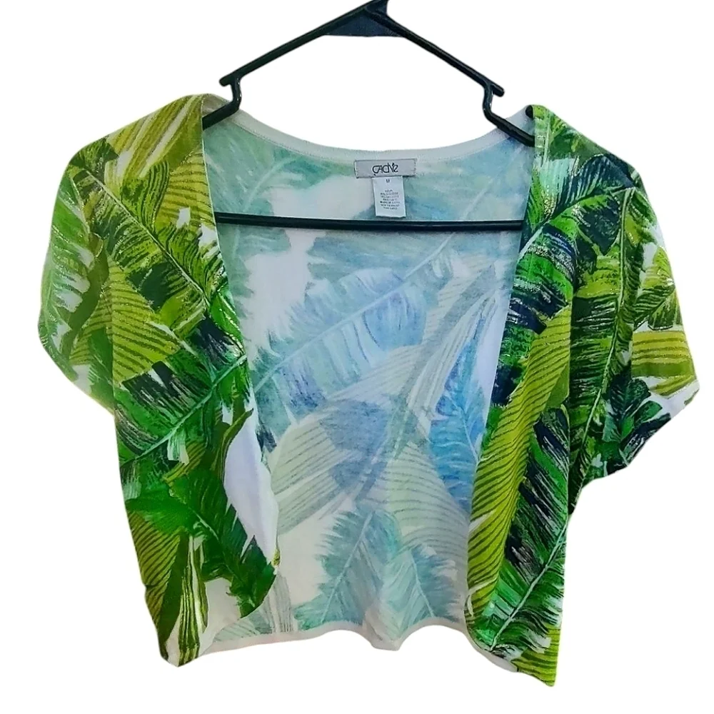 Caché Green Leaf Print Y2K Cardigan